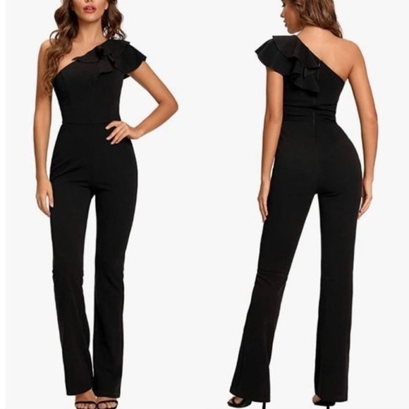 SUGAR POISON Women's Sleeveless Ruffle One Shoulder High Waist Jumpsuit Small - Picture 10 of 10
